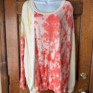 Soft Surroundings Ivory w/Coral & Green Drop Shoulder Tunic Sweater Size 2X